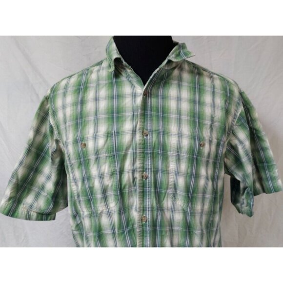 Wrangler Rugged Wear Mens XL Green Plaid Short Sleeve Button Up Work Shirt - Picture 3 of 11